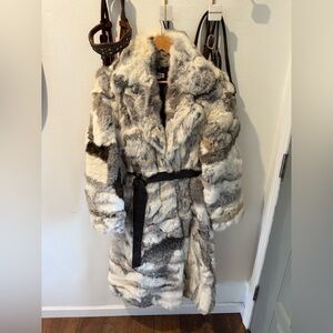 Authentic Rabbit Fur Coat with Belt